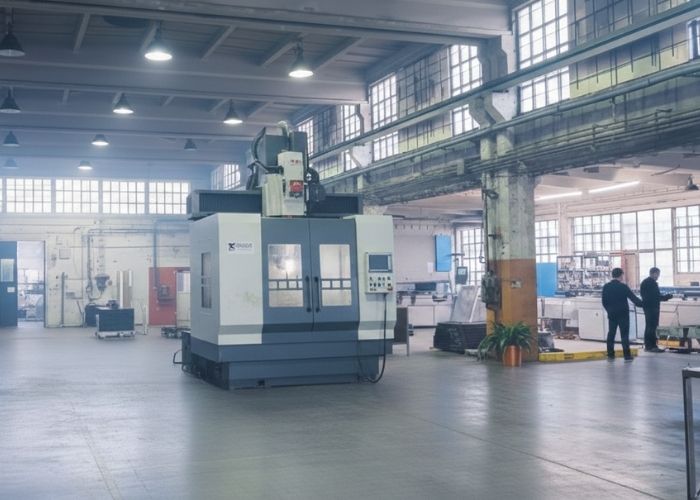 Demontaż maszyny przemysłowej w hali produkcyjnej w Rybniku