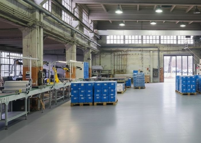 Demontaż maszyny przemysłowej w hali produkcyjnej w Radomsku