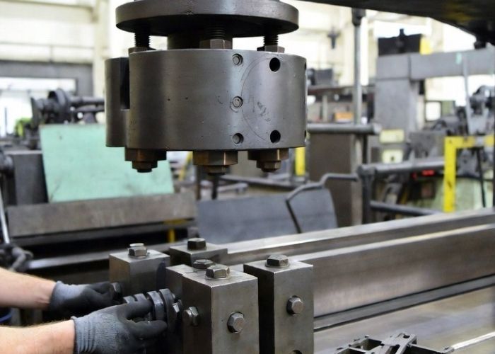 Demontaż maszyny przemysłowej w hali produkcyjnej w Będzinie