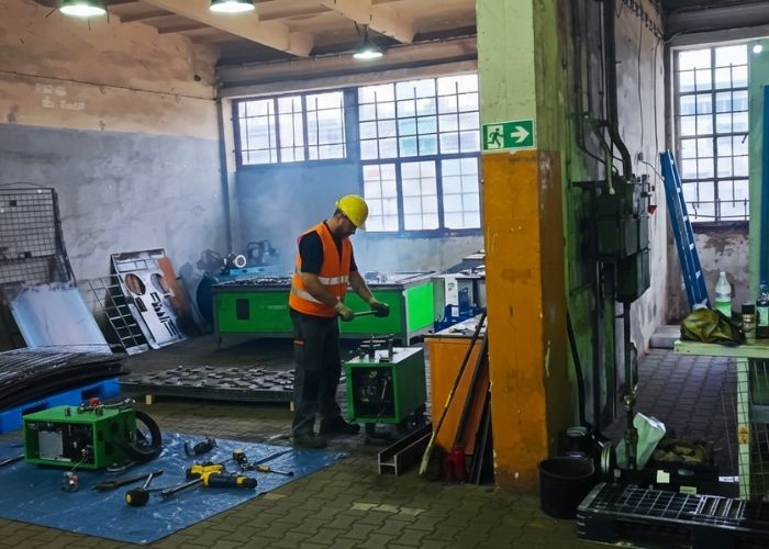 Złomowanie maszyn przemysłowych na hali produkcyjnej w Bielsku-Białej